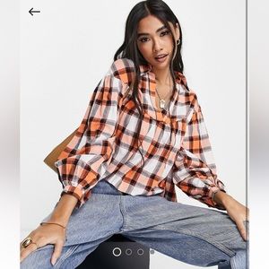 [SOLD] ASOS DESIGN | long sleeve smock top in orange and black check